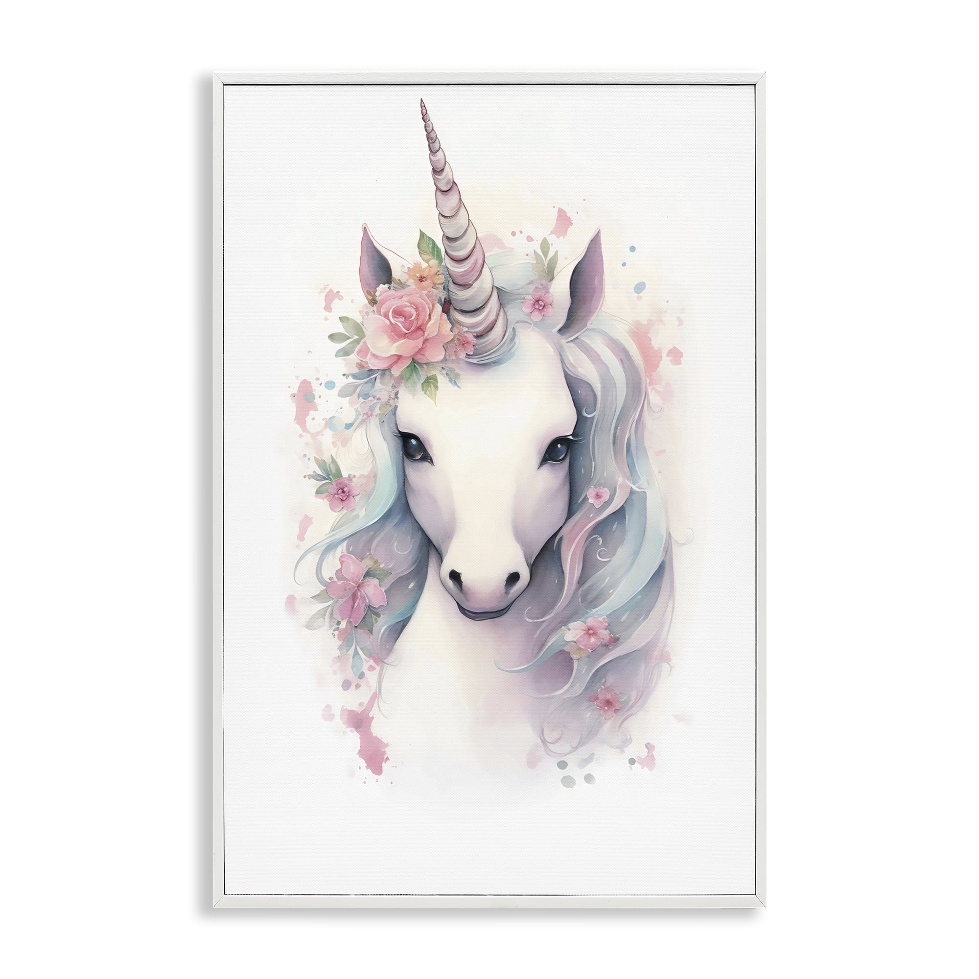 Stupell Industries Unicorn with Pink Flower Crown White Framed Giclee Art, design by Creative Studio