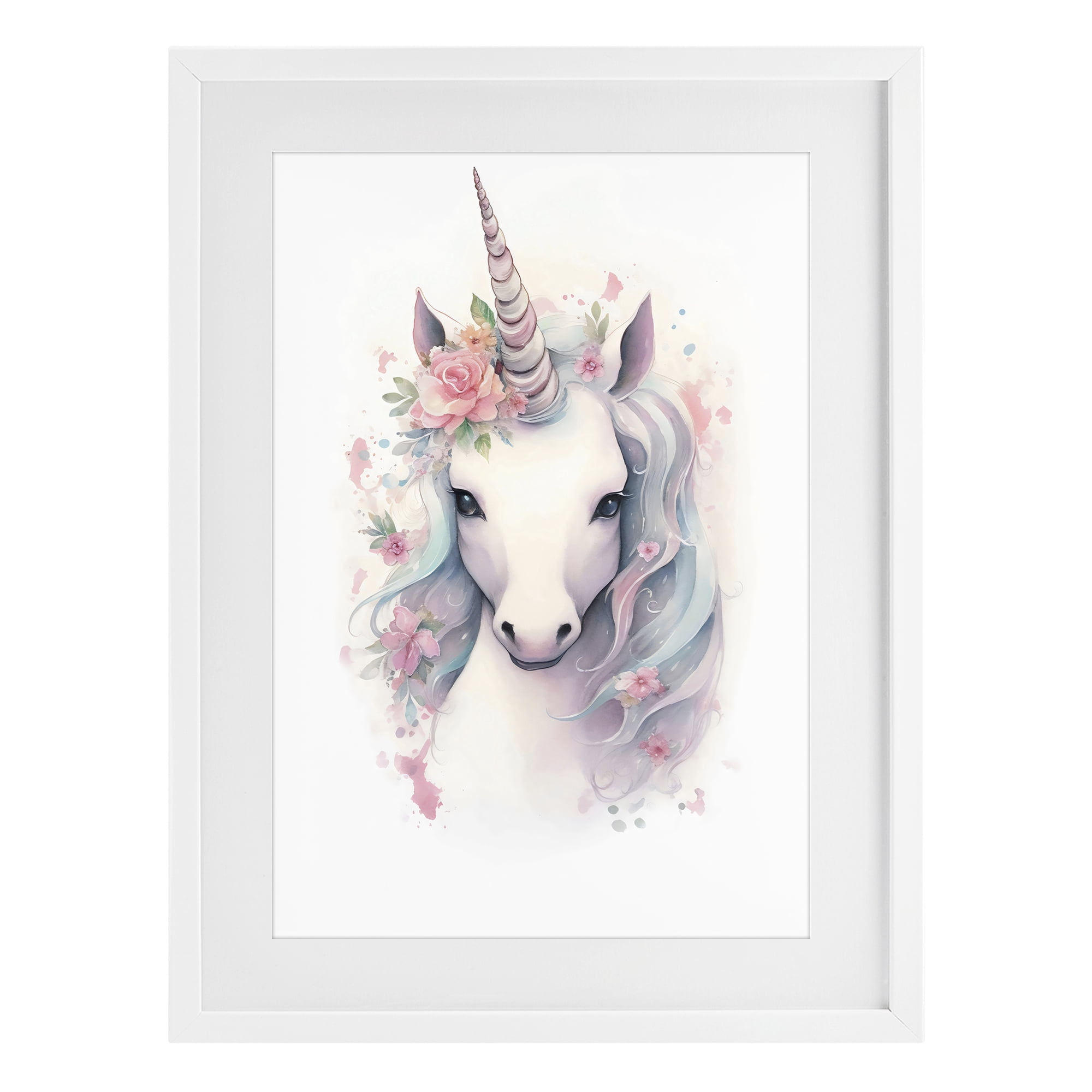 Stupell Industries Unicorn with Pink Flower Crown White Framed Print Under Glass, design by Creative Studio