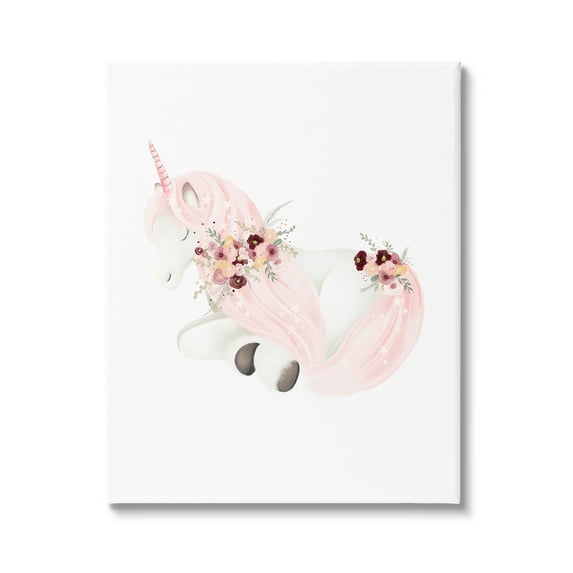 Stupell Industries Unicorn with Pink Flowers Fairy Tales & Fantasy Painting Gallery Wrapped Canvas Art Print Wall Art, 16 x 20