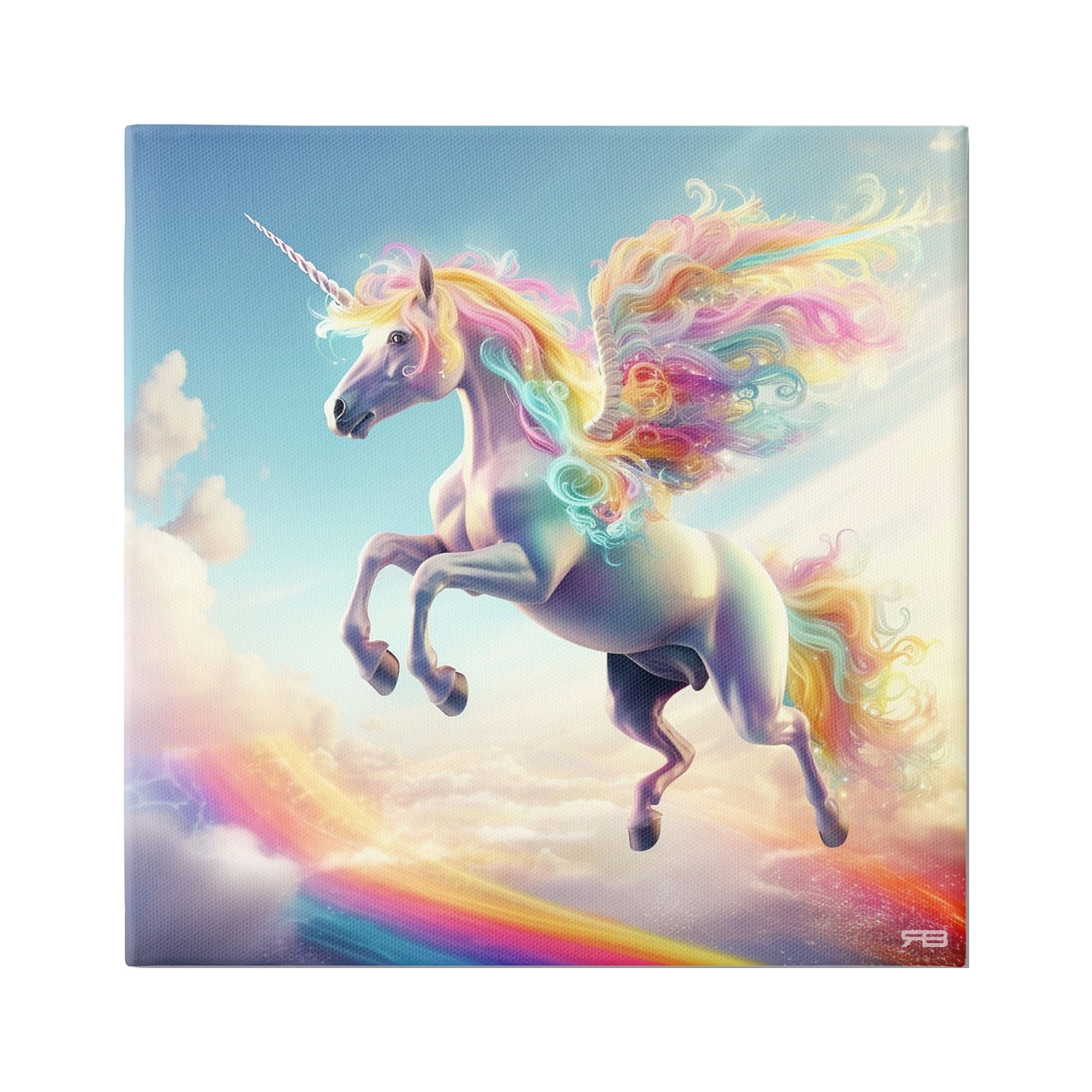 Stupell Industries Unicorn with Rainbow Mane Fairy Tales & Fantasy Painting Gallery Wrapped Canvas Art Print Wall Art, 17 x 17