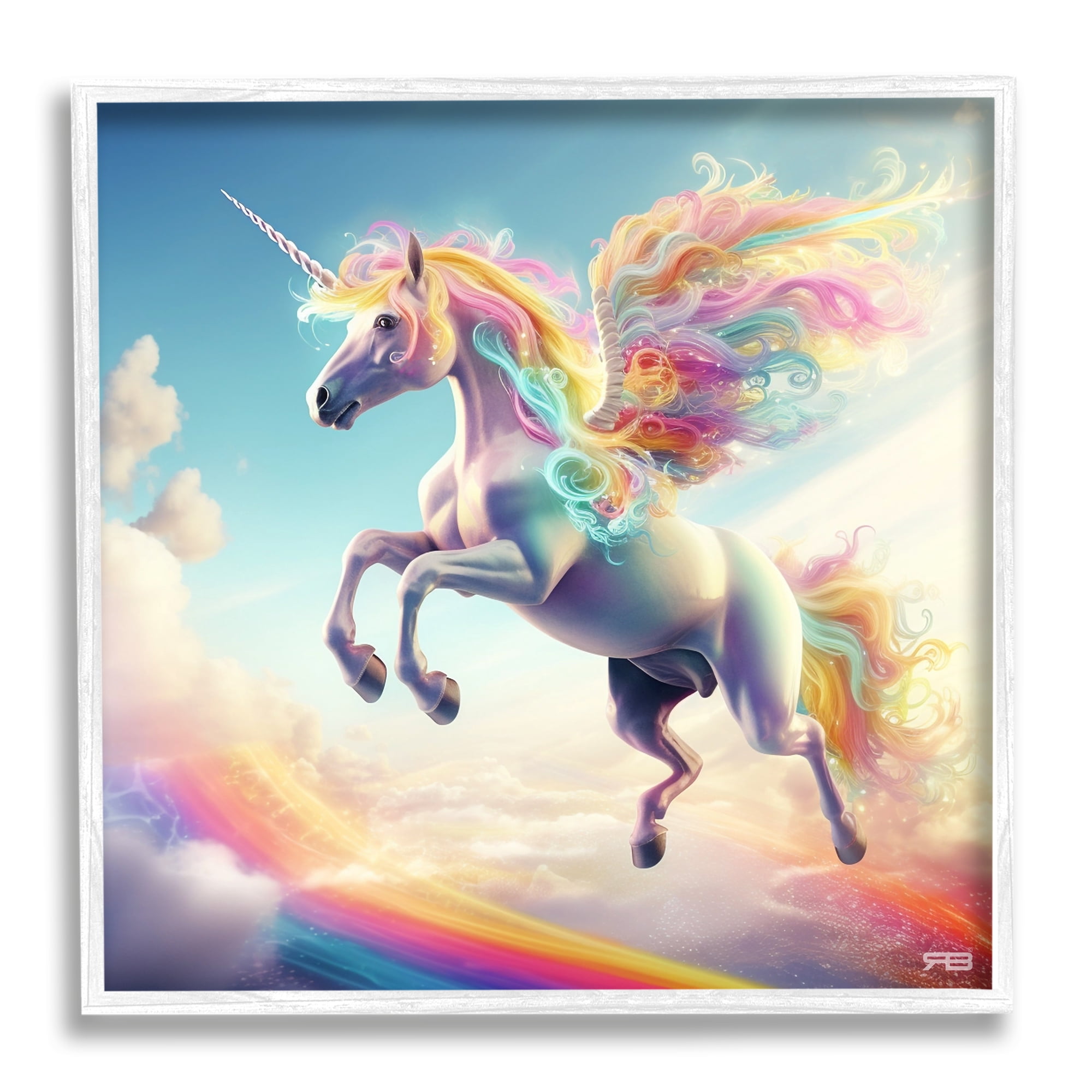 Stupell Industries Unicorn with Rainbow Mane Fairy Tales & Fantasy Painting White Framed Art Print Wall Art, 12 x 12