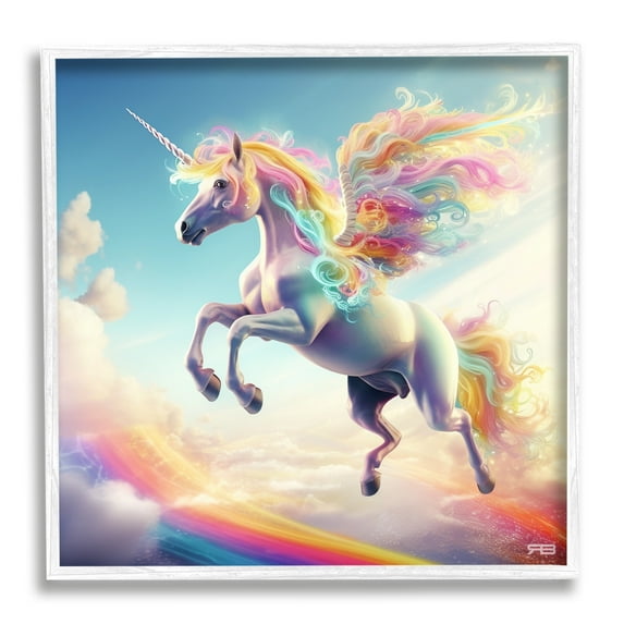 Stupell Industries Unicorn with Rainbow Mane Fairy Tales & Fantasy Painting White Framed Art Print Wall Art, 17 x 17