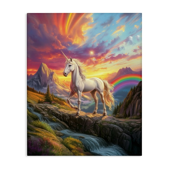 Stupell Industries Unicorn with Sunset Rainbow Canvas Wall Art design by Jim Baldwin, 48 x 36