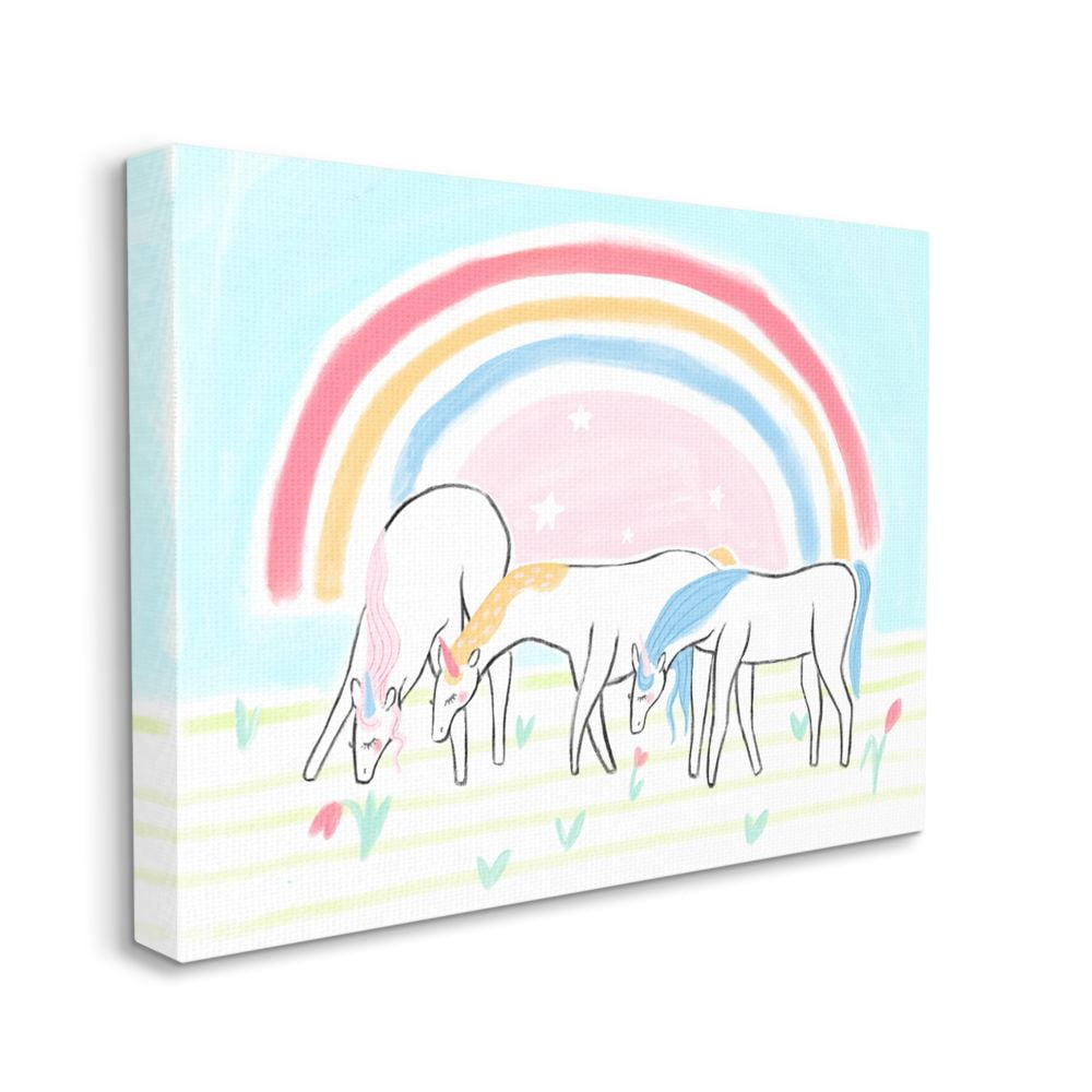 Stupell Industries Unicorns Grazing Rainbow Floral Field Kid's Illustration Canvas Wall Art Design by Daphne Polselli, 30" x 40"