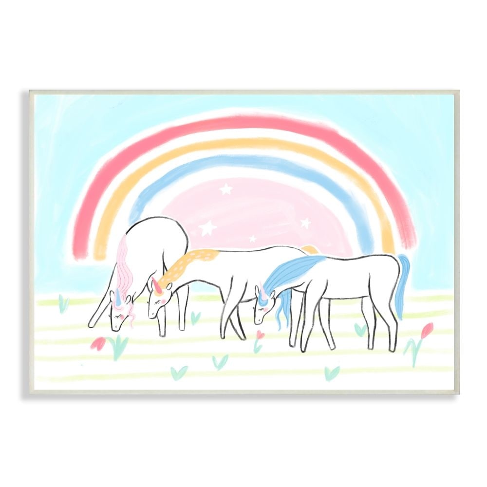 Stupell Industries Unicorns Grazing Rainbow Floral Field Kid's Illustration Drawings Unframed Art Print Wall Art, 10x15, by Daphne Polselli