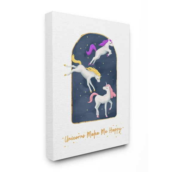 Stupell Industries Unicorns Make Me Happy Gold Blue Design Canvas Wall Art by Ziwei Li