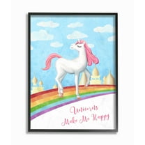 Stupell Industries Unicorns Make Me Happy Rainbow Design Graphic Art Black Framed Art Print Wall Art, 16x20, by Ziwei Li