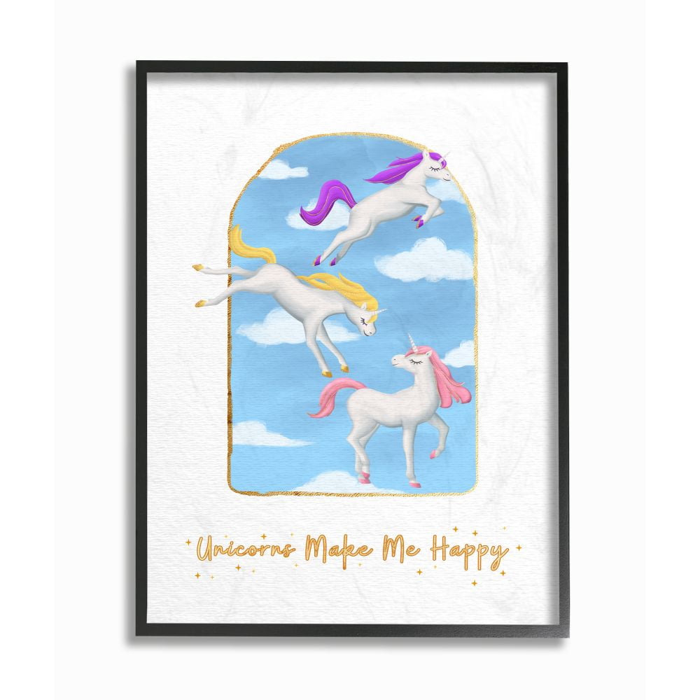Stupell Industries Unicorns Make Me Happy Sky Blue Design Graphic Art Black Framed Art Print Wall Art, 11x14, by Ziwei Li