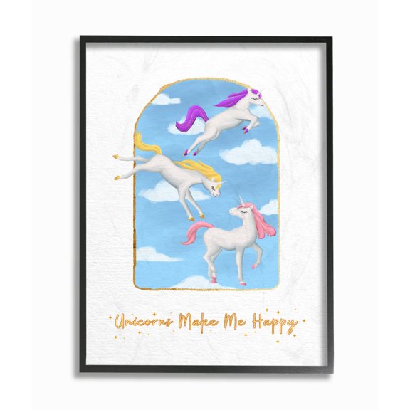 Stupell Industries Unicorns Make Me Happy Sky Blue Design Graphic Art Black Framed Art Print Wall Art, 11x14, by Ziwei Li