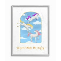 Stupell Industries Unicorns Make Me Happy Sky Blue Design Graphic Art Gray Framed Art Print Wall Art, 11x14, by Ziwei Li