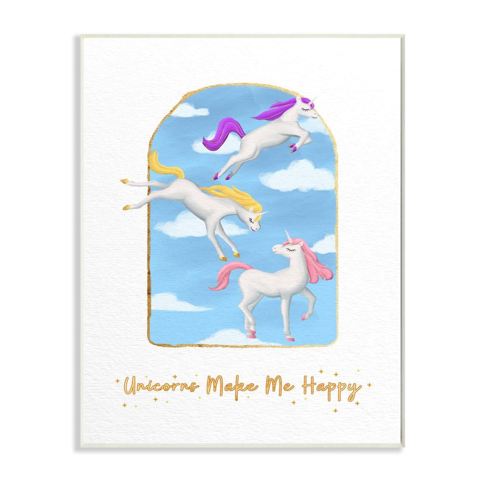 Stupell Industries Unicorns Make Me Happy Sky Blue Design Wall Plaque by Ziwei Li