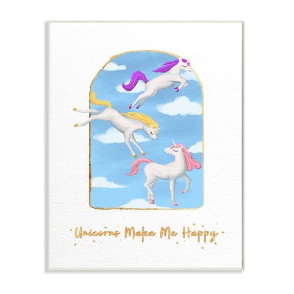 Stupell Industries Unicorns Make Me Happy Sky Blue Design Wall Plaque by Ziwei Li