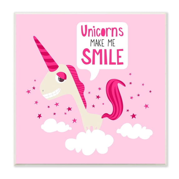 Stupell Industries Unicorns Make Me Smile Phrase Happy Pink Unicorn, 12 x 12, Designed by Make Much Studios