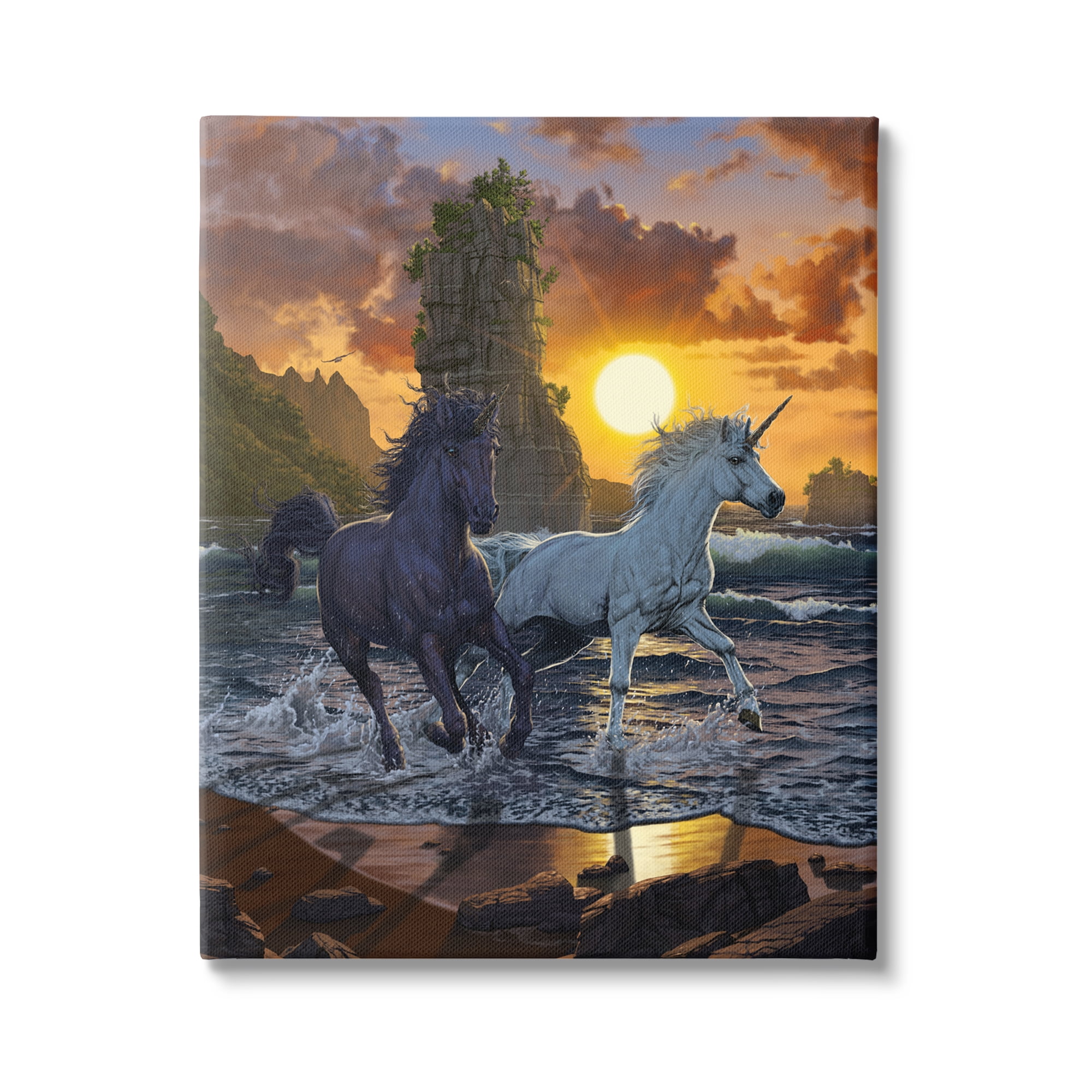 Stupell Industries Unicorns in Sunset Fairy Tales & Fantasy Painting Gallery Wrapped Canvas Art Print Wall Art, 36 x 48