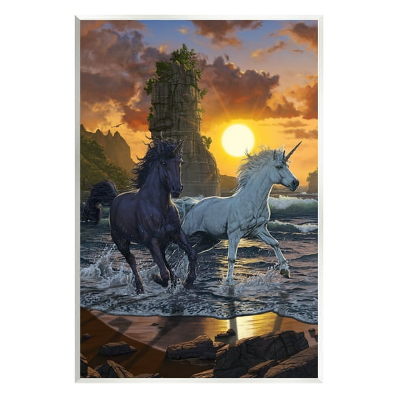 Stupell Industries Unicorns in Sunset Fairy Tales & Fantasy Painting Unframed Art Print Wall Art, 10 x 15