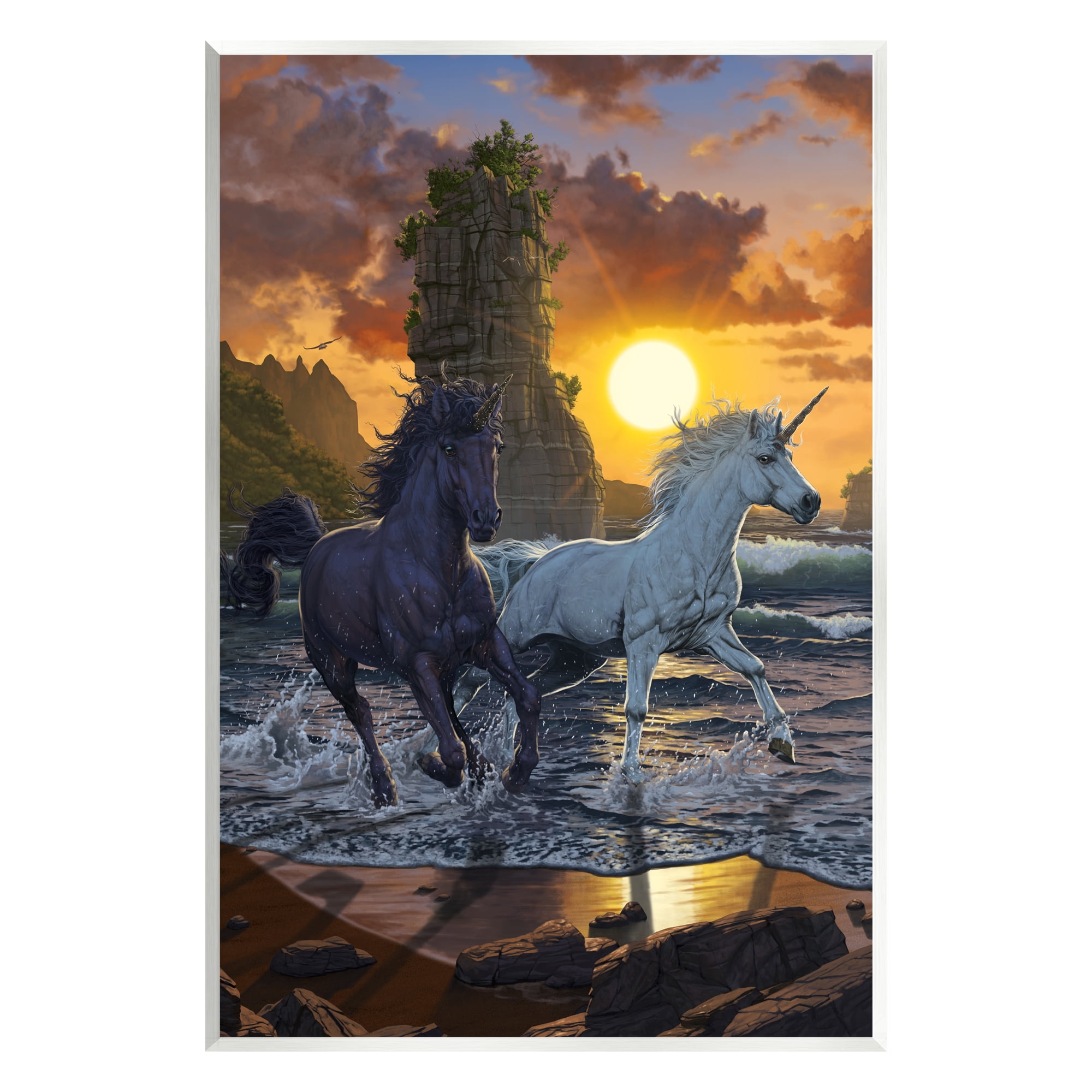 Stupell Industries Unicorns in Sunset Fairy Tales & Fantasy Painting Unframed Art Print Wall Art, 13 x 19