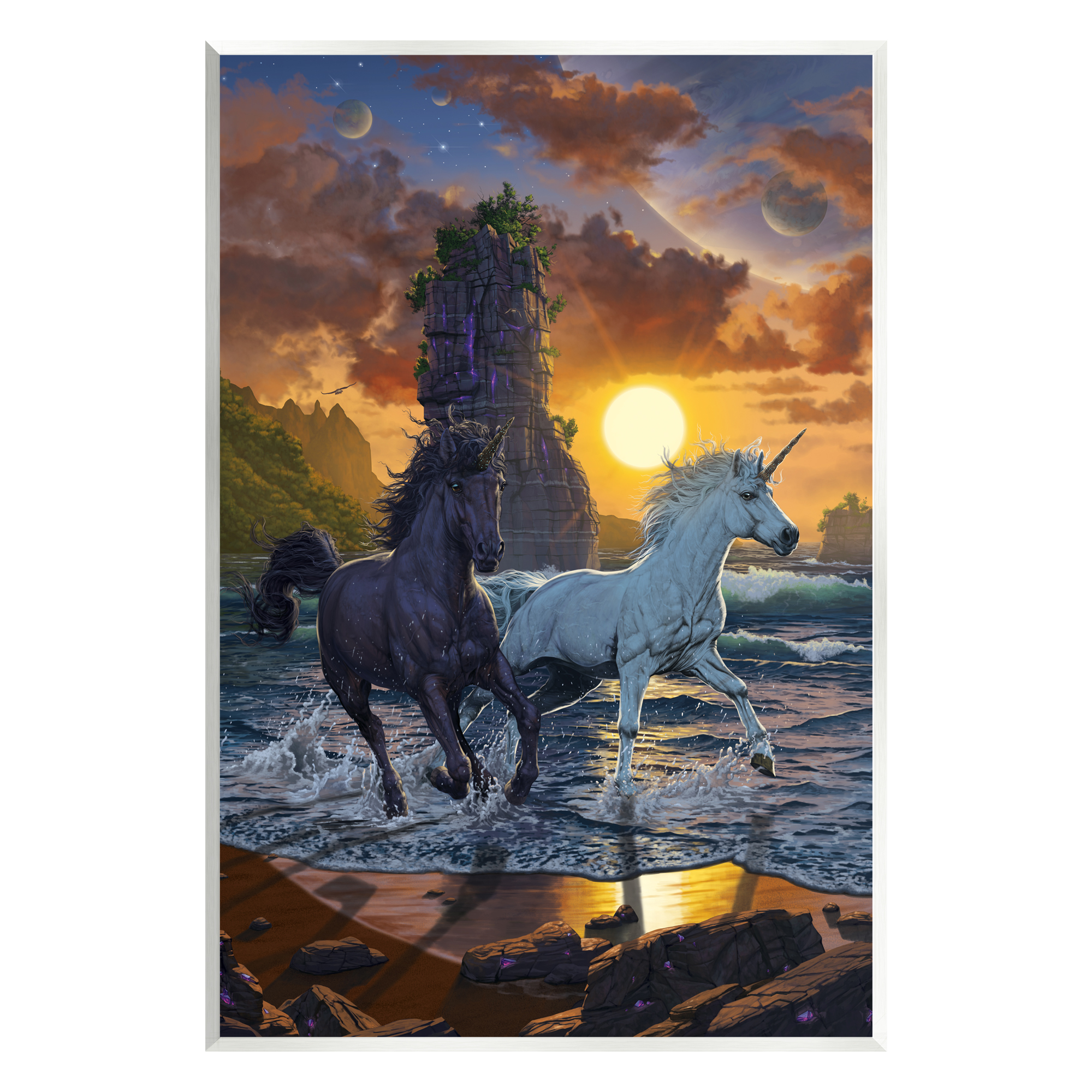 Stupell Industries Unicorns on Beach Fairy Tales & Fantasy Painting Unframed Art Print Wall Art, 10 x 15