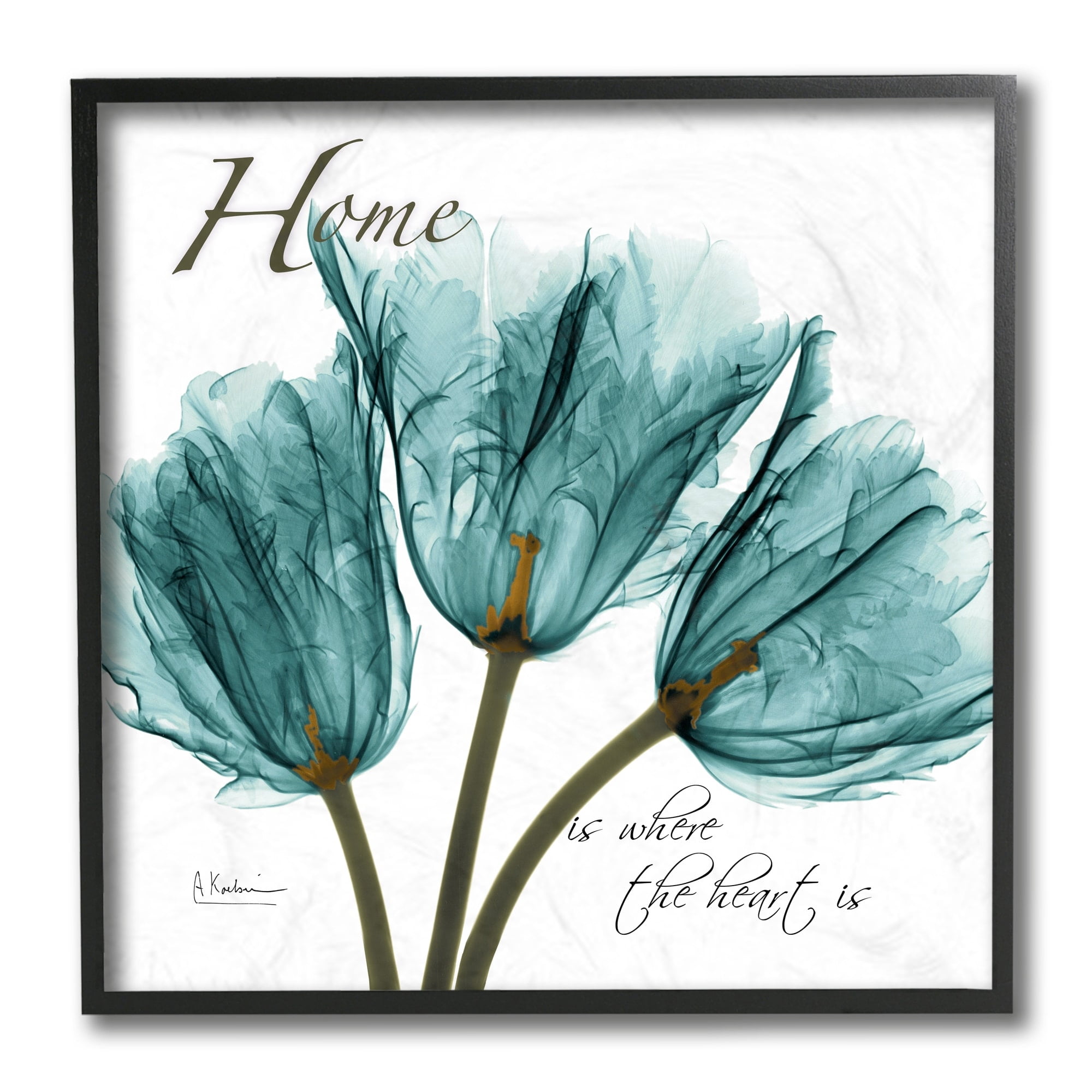 Stupell Industries Unique Blue Tulips Silhouette Home Is Where Quote Black Framed by Albert Koetsier