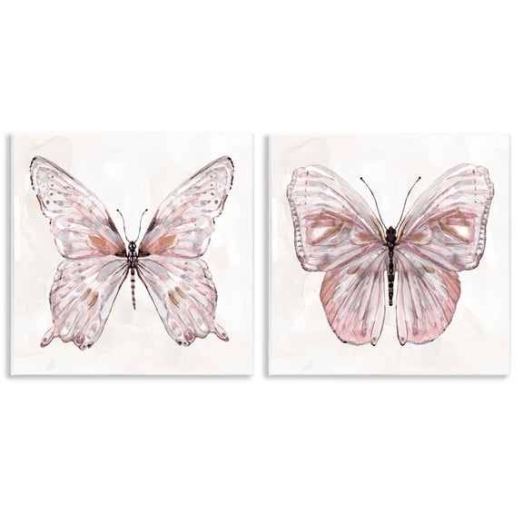 Stupell Industries Unique Butterflies in Muted Pinks Animals Painting Unframed Art Print Wall Art, 12 x 12, Set of 2