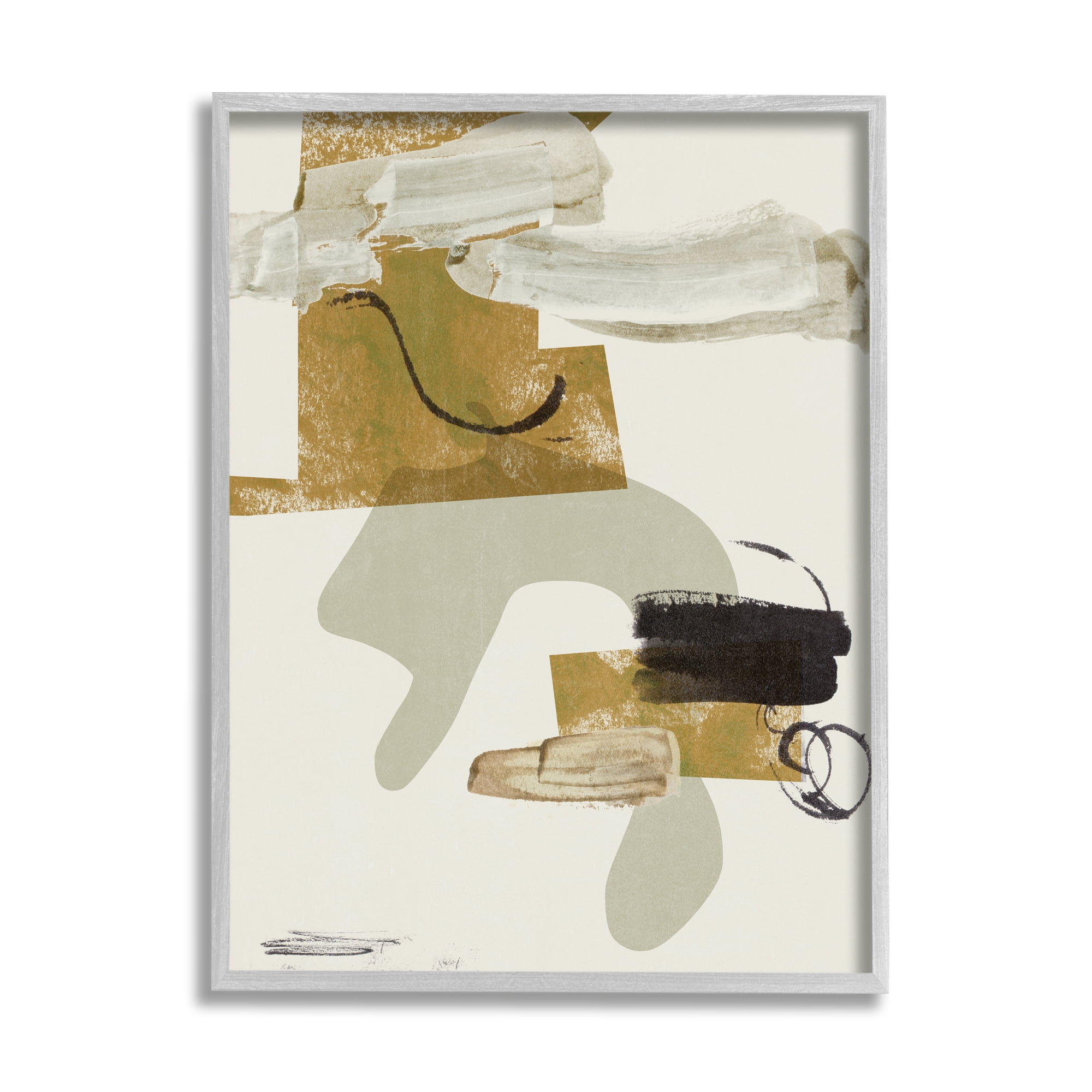 Stupell Industries Unique Curved Shape Abstraction Brown Tan Black Abstract Painting Gray Framed Art Print Wall Art, 16 x 20