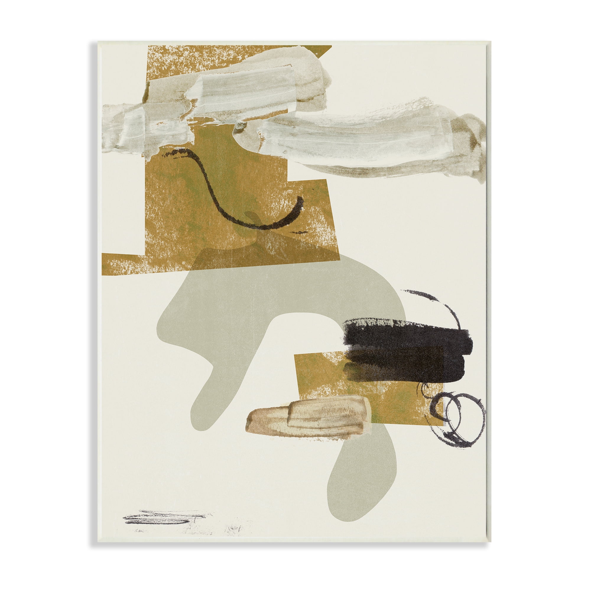 Stupell Industries Unique Curved Shape Abstraction Brown Tan Black Abstract Painting Unframed Art Print Wall Art, 13 x 19
