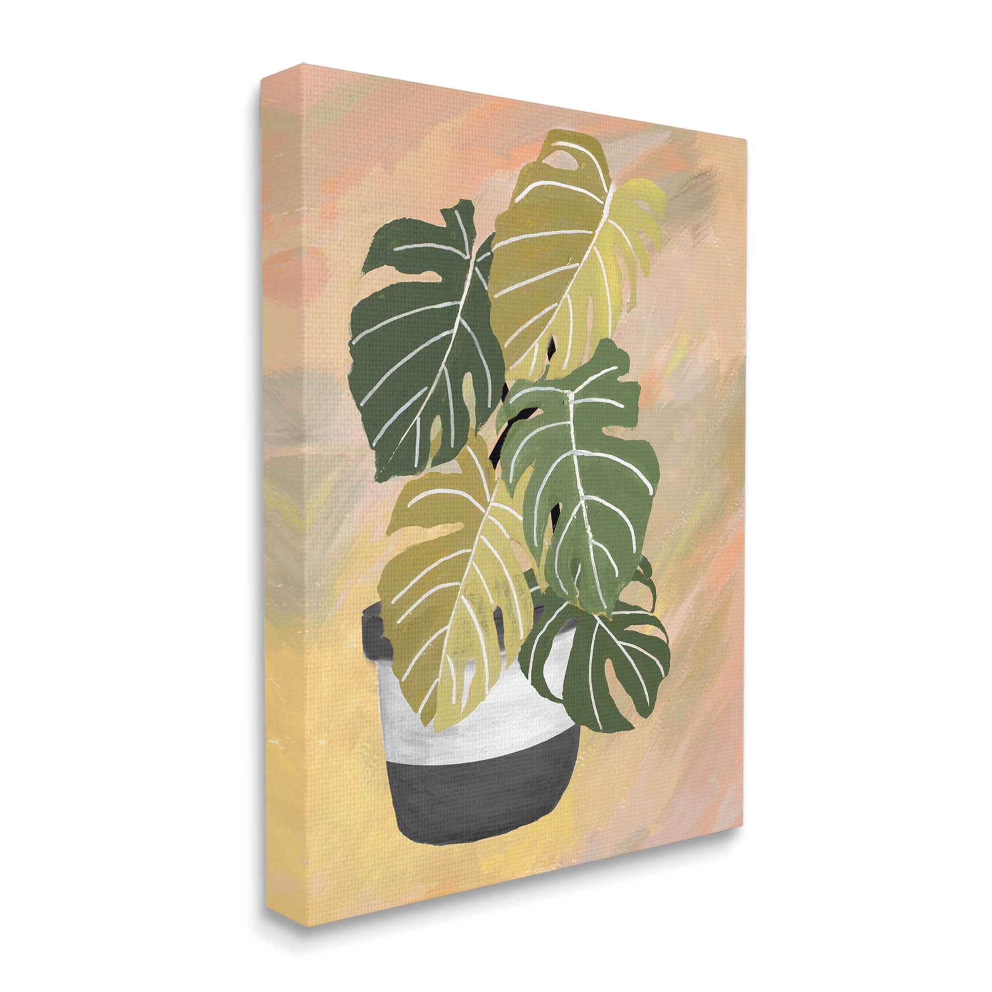 Stupell Industries Unique Leaf Plant Tropical Monstera Over Abstract Botanical & Floral Painting Gallery Wrapped Canvas Art Print Wall Art, 36 x 48