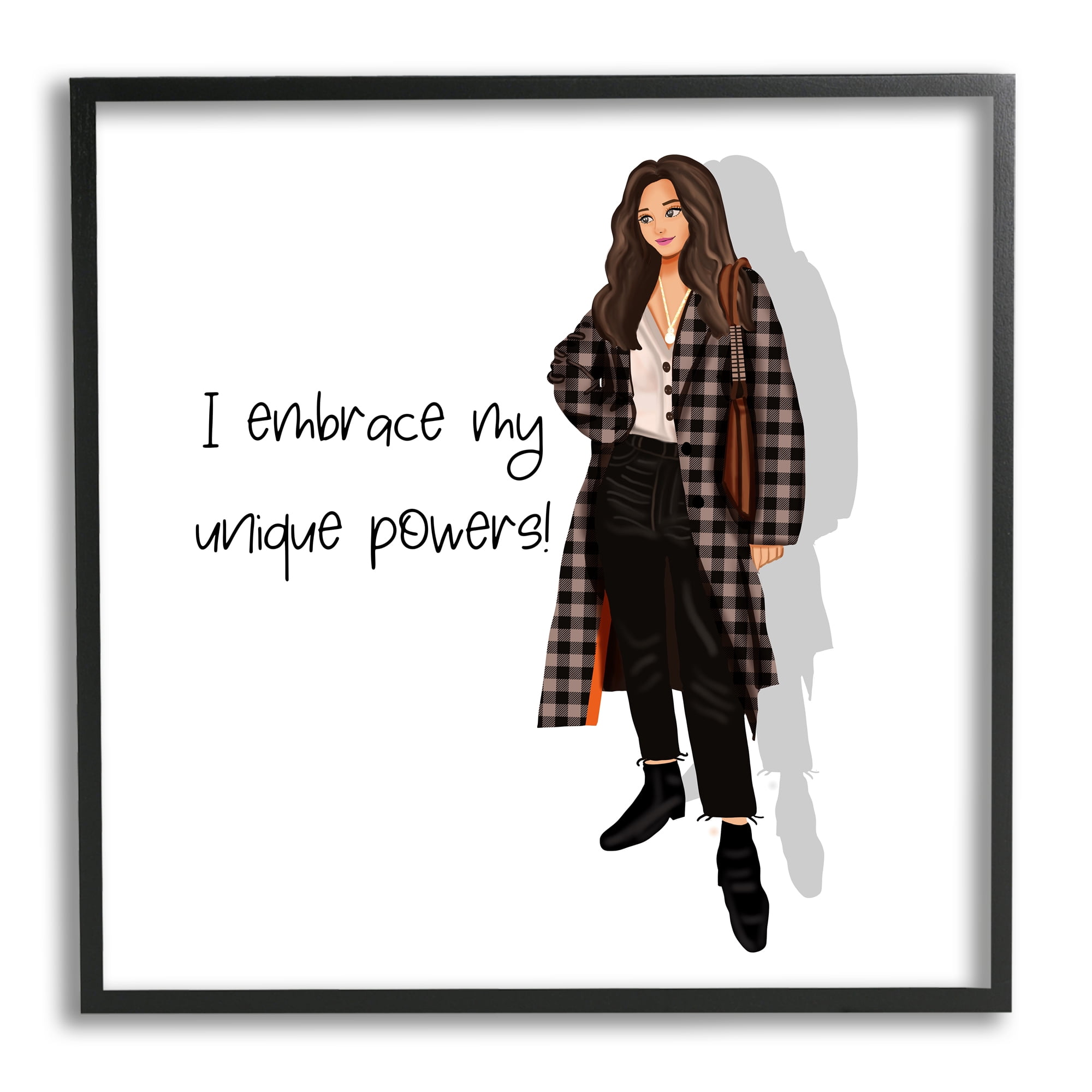 Stupell Industries Unique Powers Female Phrase Inspirational Painting Black Framed Art Print Wall Art, 12 x 12