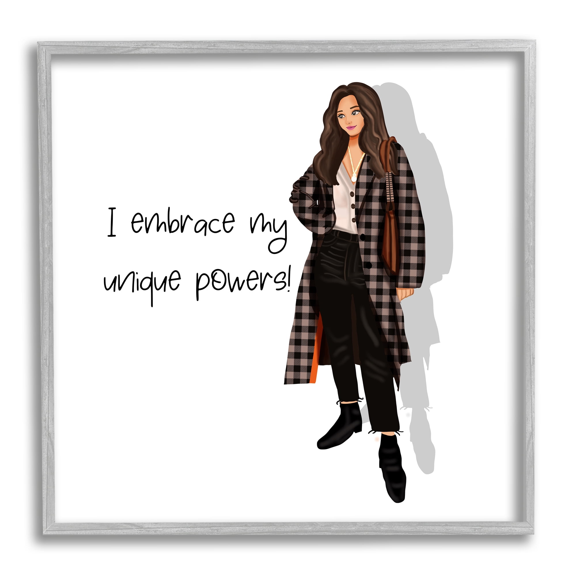 Stupell Industries Unique Powers Female Phrase Inspirational Painting Gray Framed Art Print Wall Art, 24 x 24