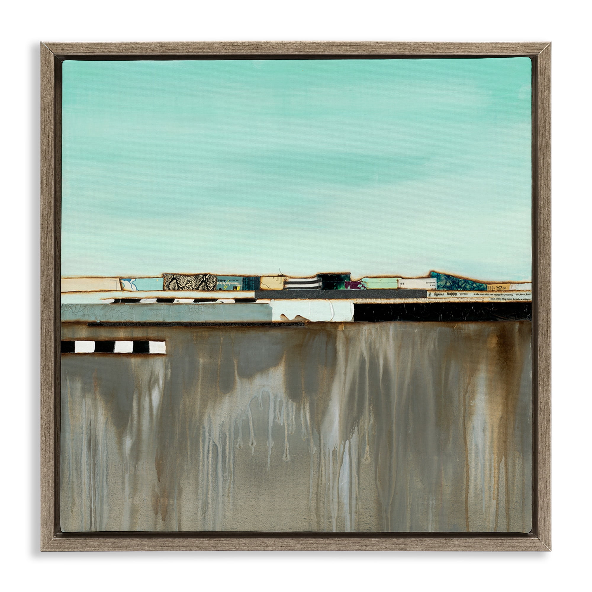 Stupell Industries Unique Urban Landscape Collage Abstract Painting Brown Floater Framed Canvas Art Print Wall Art, 25 x 25