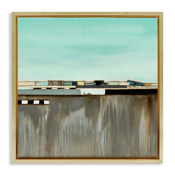 Stupell Industries Unique Urban Landscape Collage Abstract Painting Gold Floater Framed Canvas Art Print Wall Art, 18 x 18