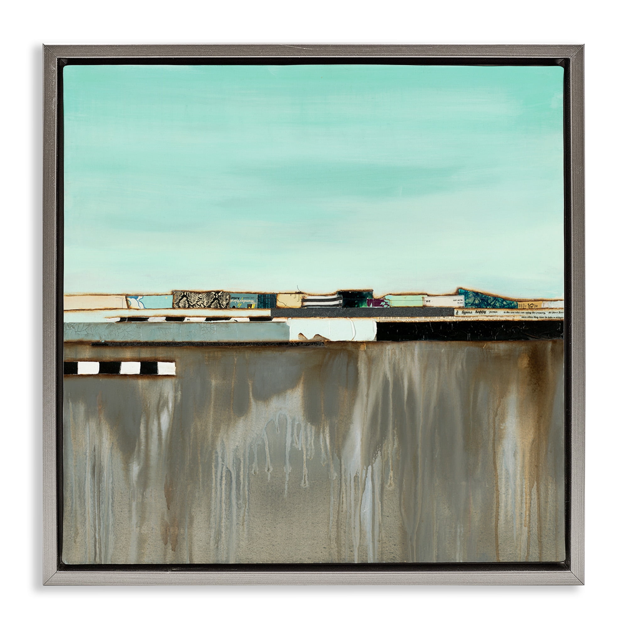 Stupell Industries Unique Urban Landscape Collage Abstract Painting Gray Floater Framed Canvas Art Print Wall Art, 18 x 18
