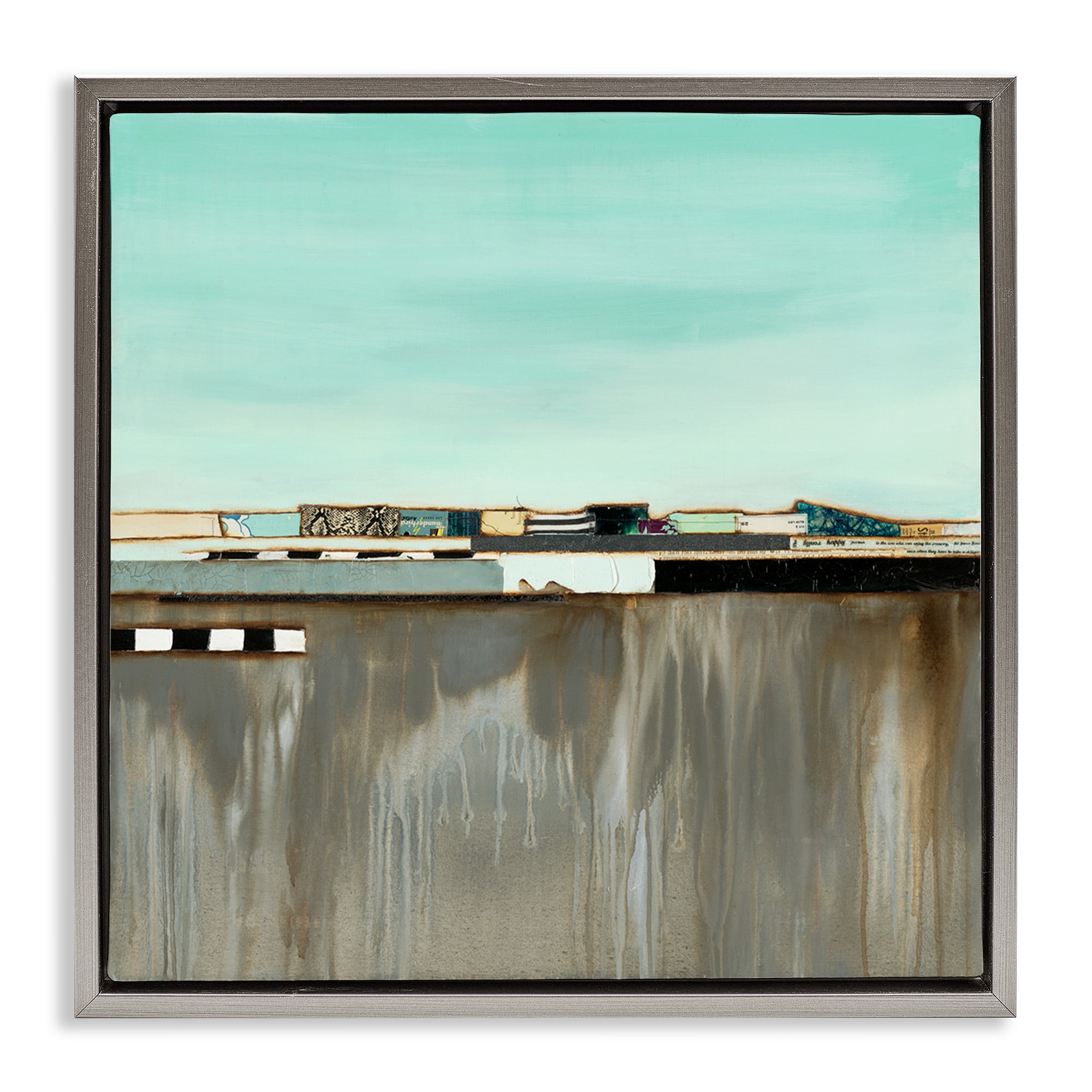 Stupell Industries Unique Urban Landscape Collage Abstract Painting Gray Floater Framed Canvas Art Print Wall Art, 25 x 25
