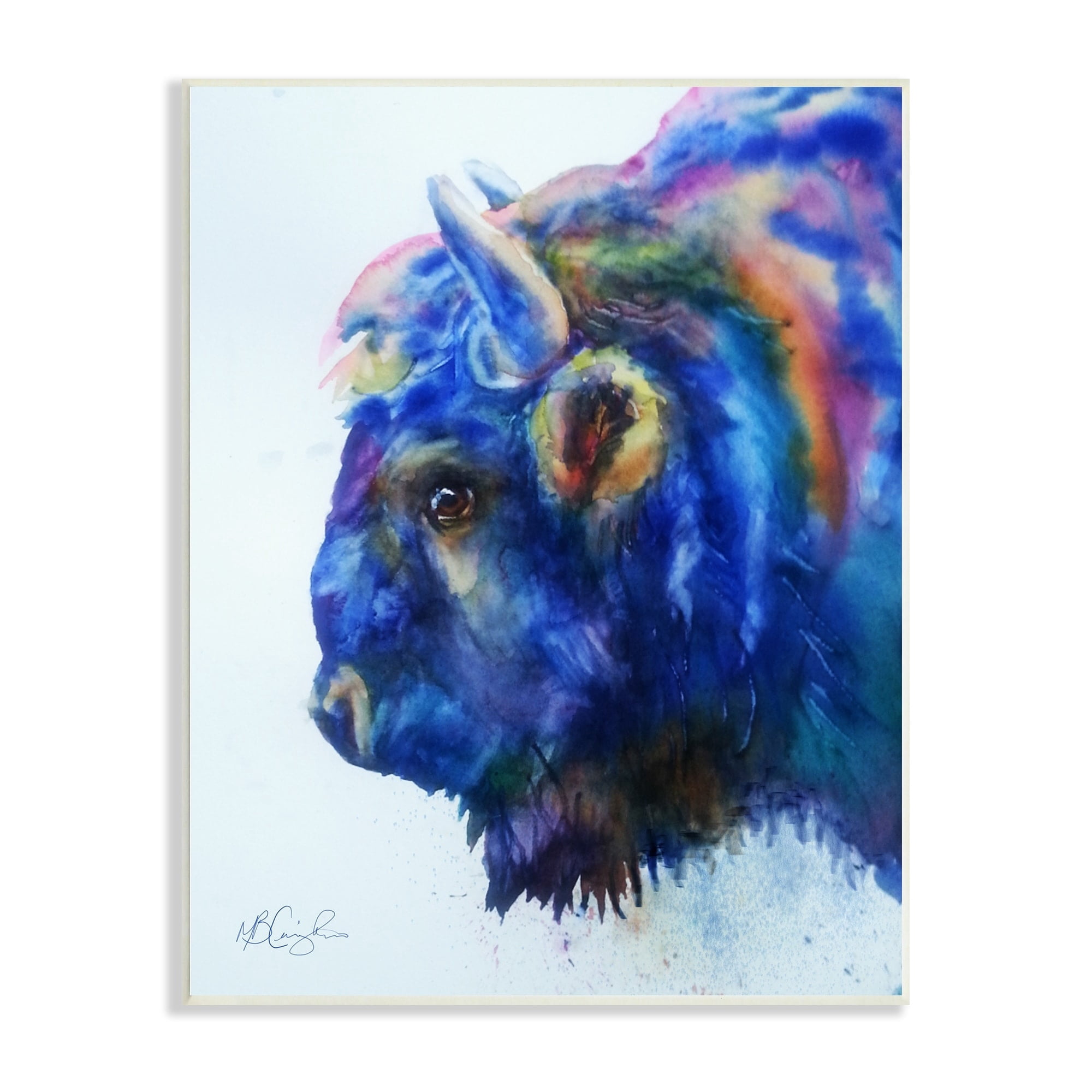 Stupell Industries Unique Vibrant Blue Bison Painting Bold Design, 13 x 19, Design by MB Cunningham