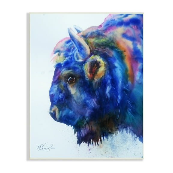 Stupell Industries Unique Vibrant Blue Bison Painting Bold Design, 13 x 19, Design by MB Cunningham