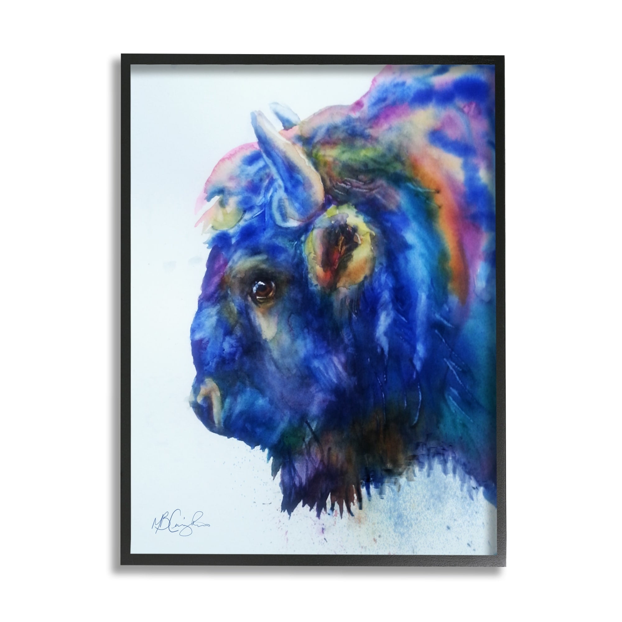 Stupell Industries Unique Vibrant Blue Bison Painting Bold Design Black Framed Art Print Wall Art, 24x30, by MB Cunningham