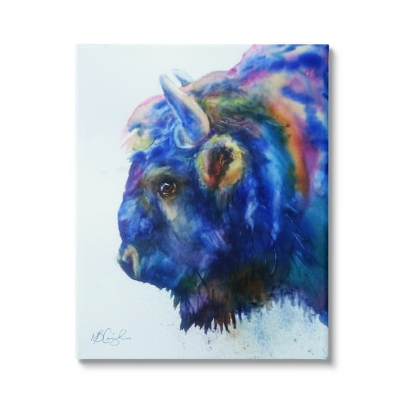 Stupell Industries Unique Vibrant Blue Bison Painting Bold Design Gallery-Wrapped Canvas Print Wall Art, 16x20, by MB Cunningham