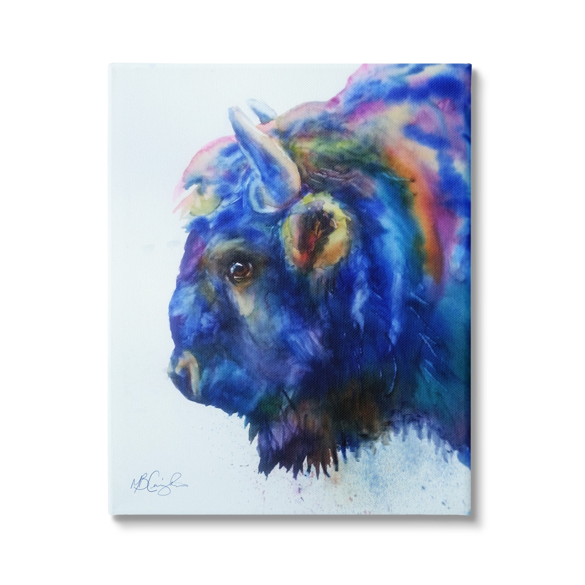 Stupell Industries Unique Vibrant Blue Bison Painting Bold Design Gallery-Wrapped Canvas Print Wall Art, 36x48, by MB Cunningham