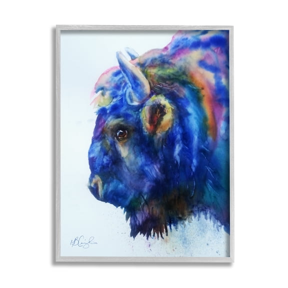 Stupell Industries Unique Vibrant Blue Bison Painting Bold Design Gray Framed Art Print Wall Art, 16x20, by MB Cunningham