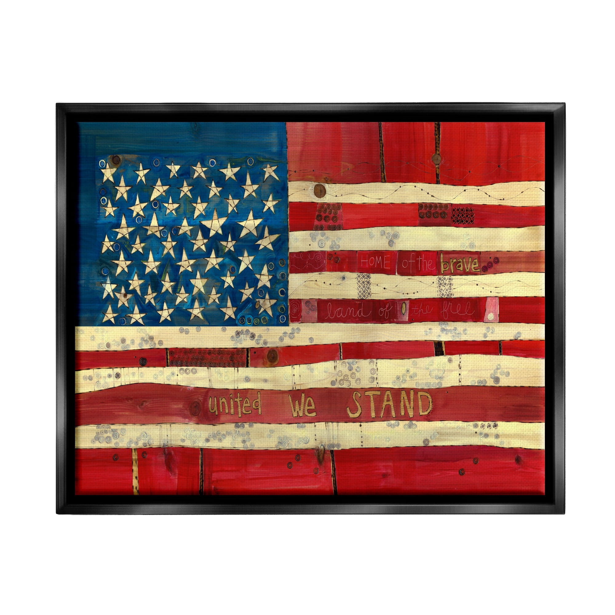 Stupell Industries United We Stand Independence Day Festive American Flag Painting Jet Black Floating Framed Canvas Print Wall Art, Design by Stephanie Burgess
