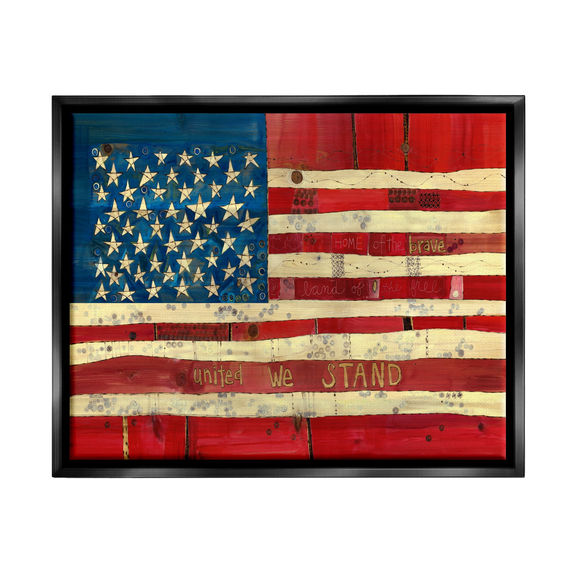 Stupell Industries United We Stand Independence Day Festive American Flag Painting Jet Black Floating Framed Canvas Print Wall Art, Design by Stephanie Burgess