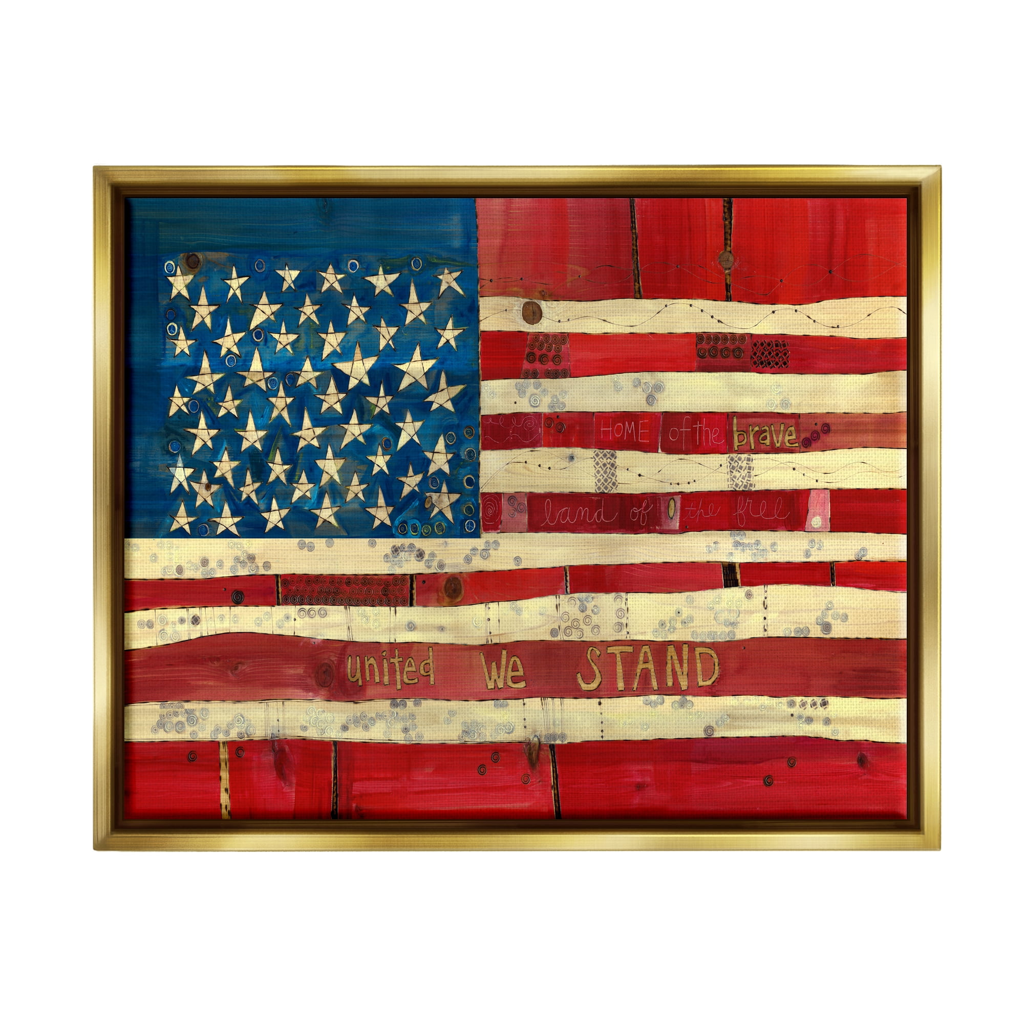 Stupell Industries United We Stand Independence Day Festive American Flag Painting Metallic Gold Floating Framed Canvas Print Wall Art, Design by Stephanie Burgess