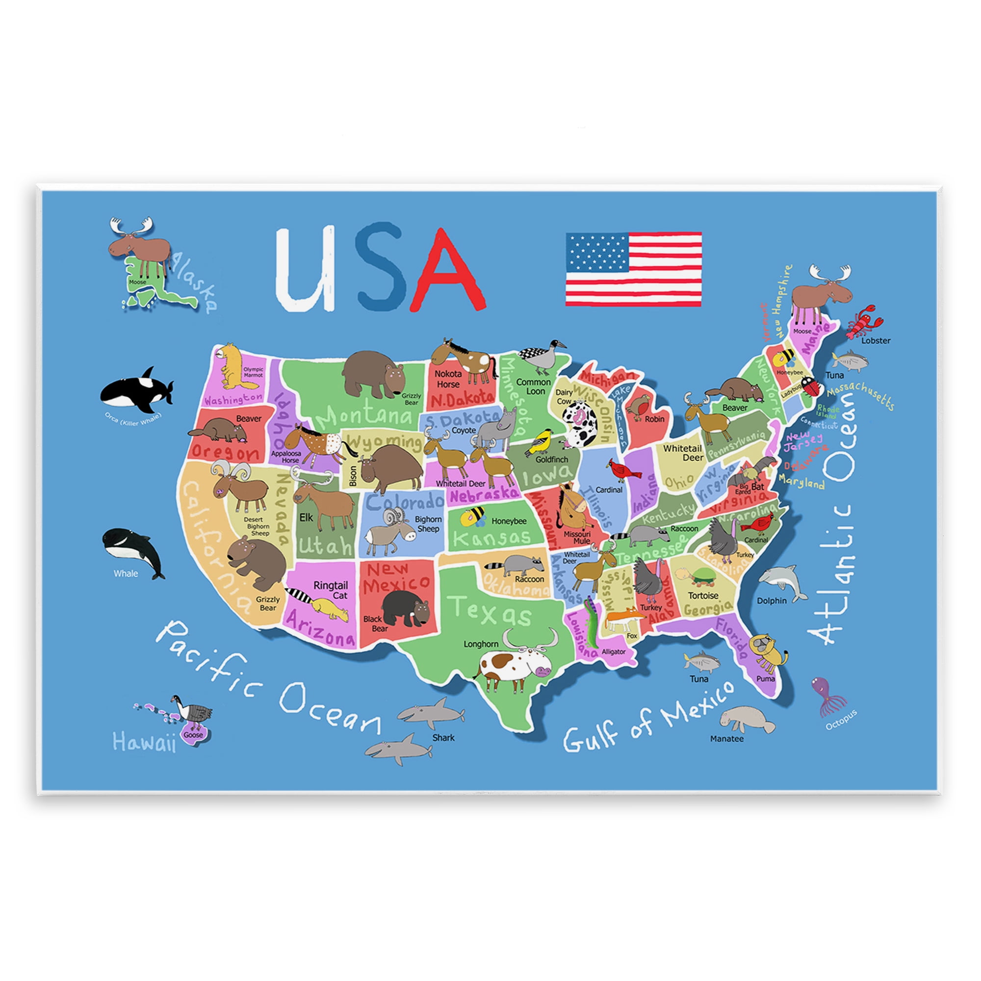 Stupell Industries United States Animal Map Travel & Places Painting Unframed Art Print Wall Art, 15 x 10
