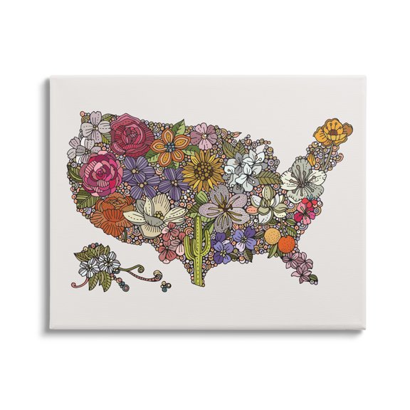 Stupell Industries United States Country Map Detailed Botanical State Flowers Graphic Art Gallery Wrapped Canvas Print Wall Art, Design by Valentina Harper