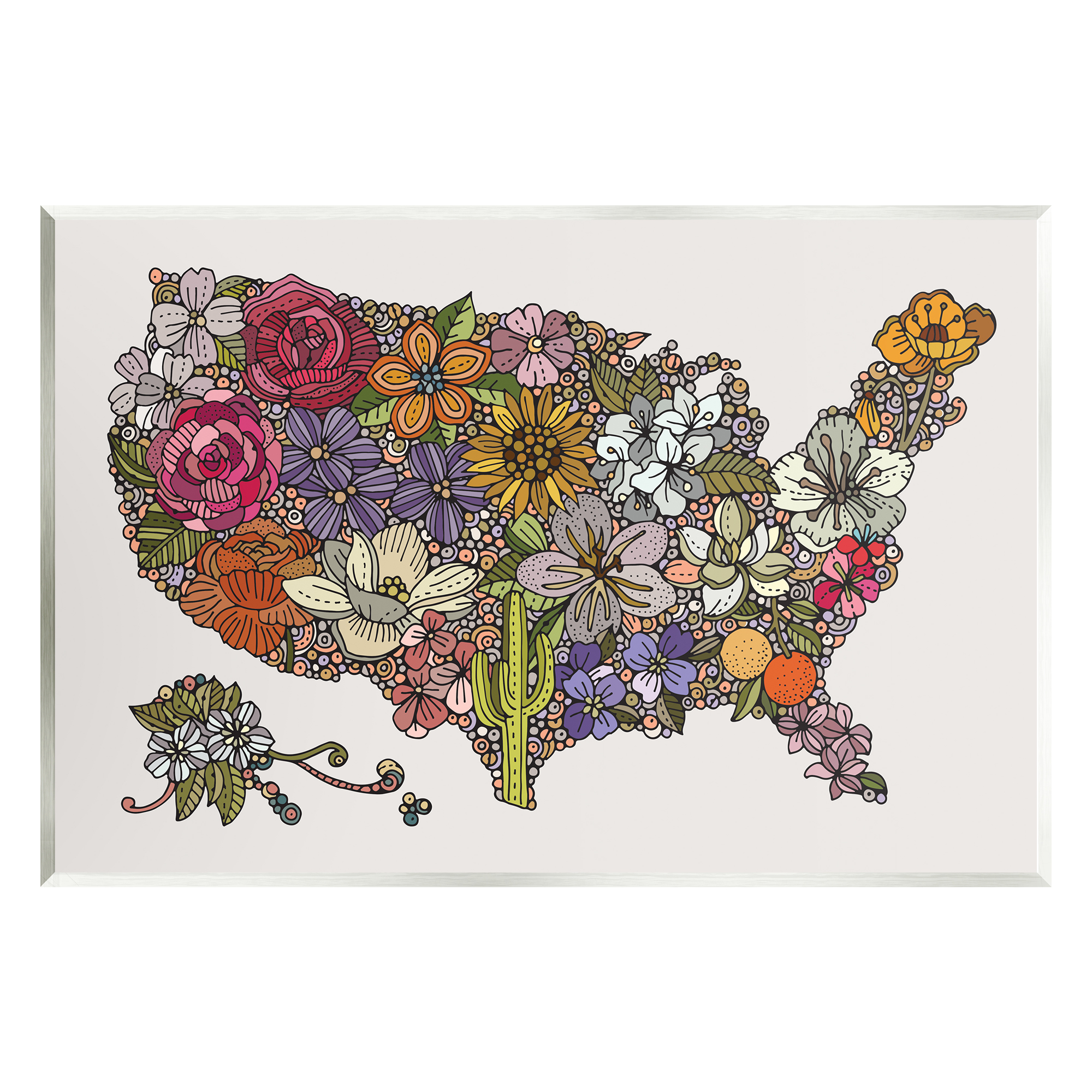 Stupell Industries United States Country Map Detailed Botanical State Flowers Graphic Art Unframed Art Print Wall Art, Design by Valentina Harper