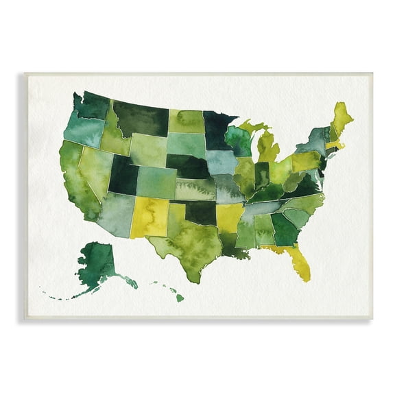 Stupell Industries United States Green Watercolor Map Modern Painting, 15 x 10,Design by Grace Popp