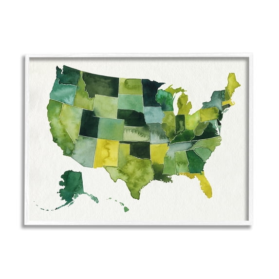 Stupell Industries United States Green Watercolor Map Modern Painting, 30 x 24,Design by Grace Popp