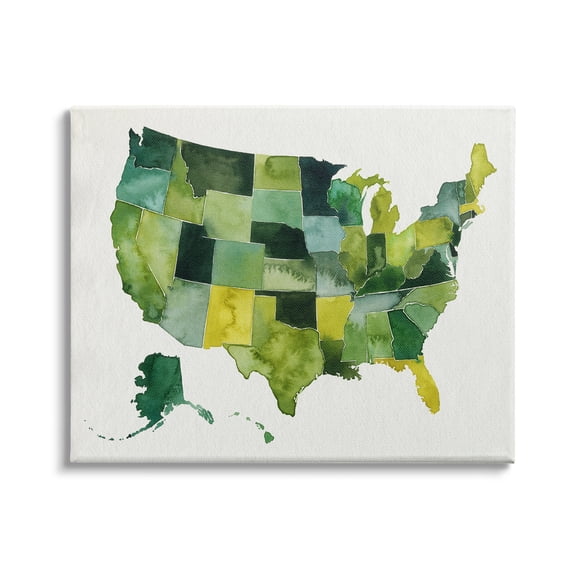 Stupell Industries United States Green Watercolor Map Modern Painting, 40 x 30,Design by Grace Popp