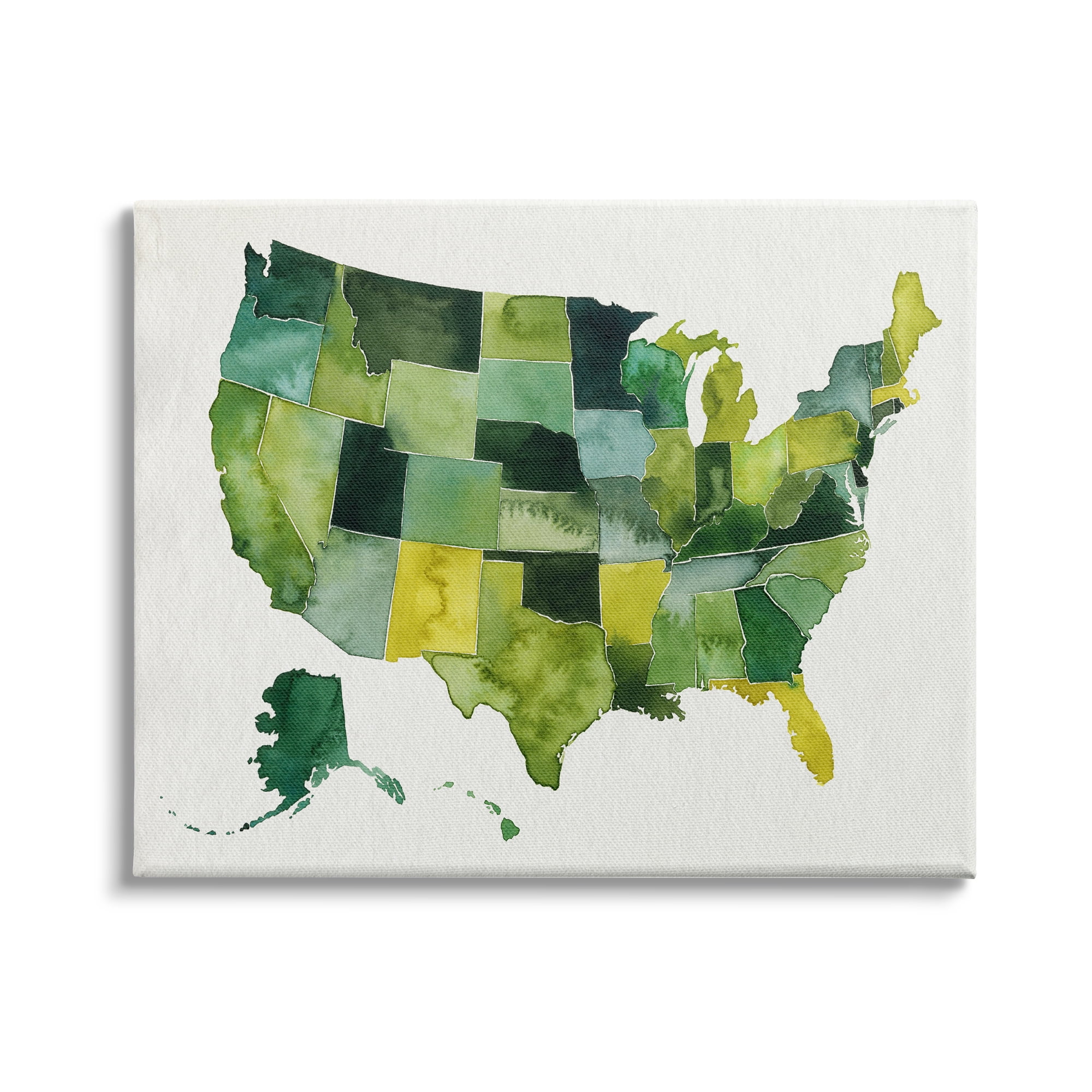 Stupell Industries United States Green Watercolor Map Modern Painting, 48 x 36,Design by Grace Popp