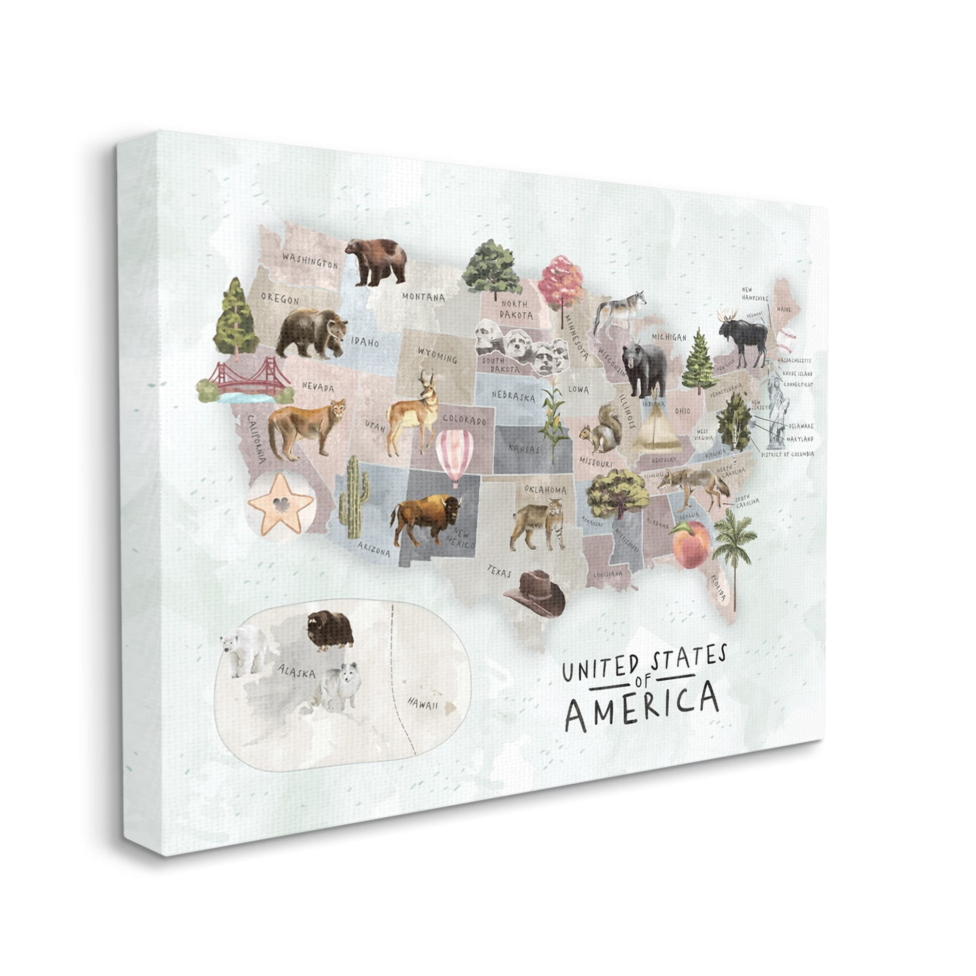 Stupell Industries United States Map Wilderness Animal Illustrations Canvas Wall Art by Ziwei Li