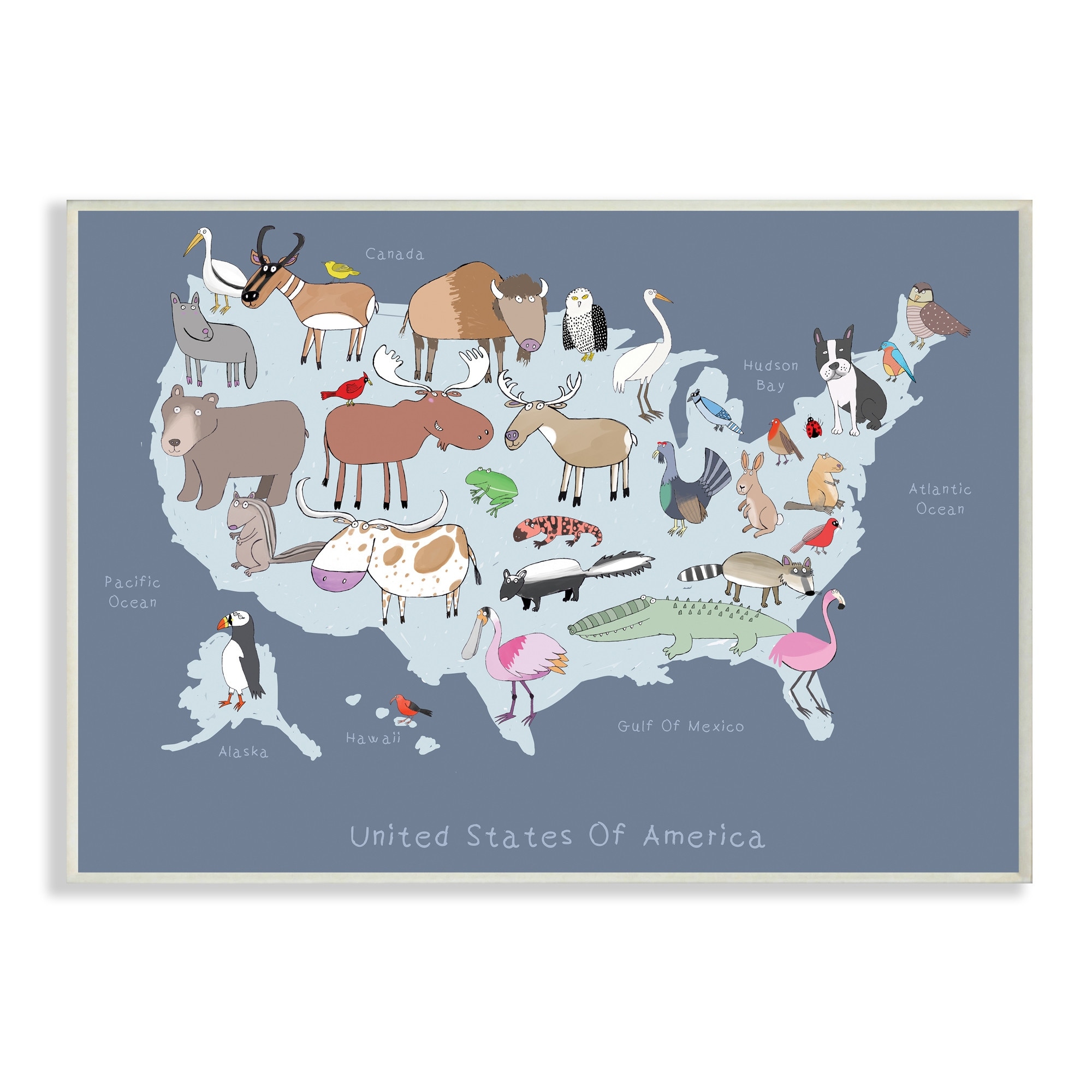 Stupell Industries United States Map with Playful Animal Illustrations,13 x 19,Designed by Carla Daly